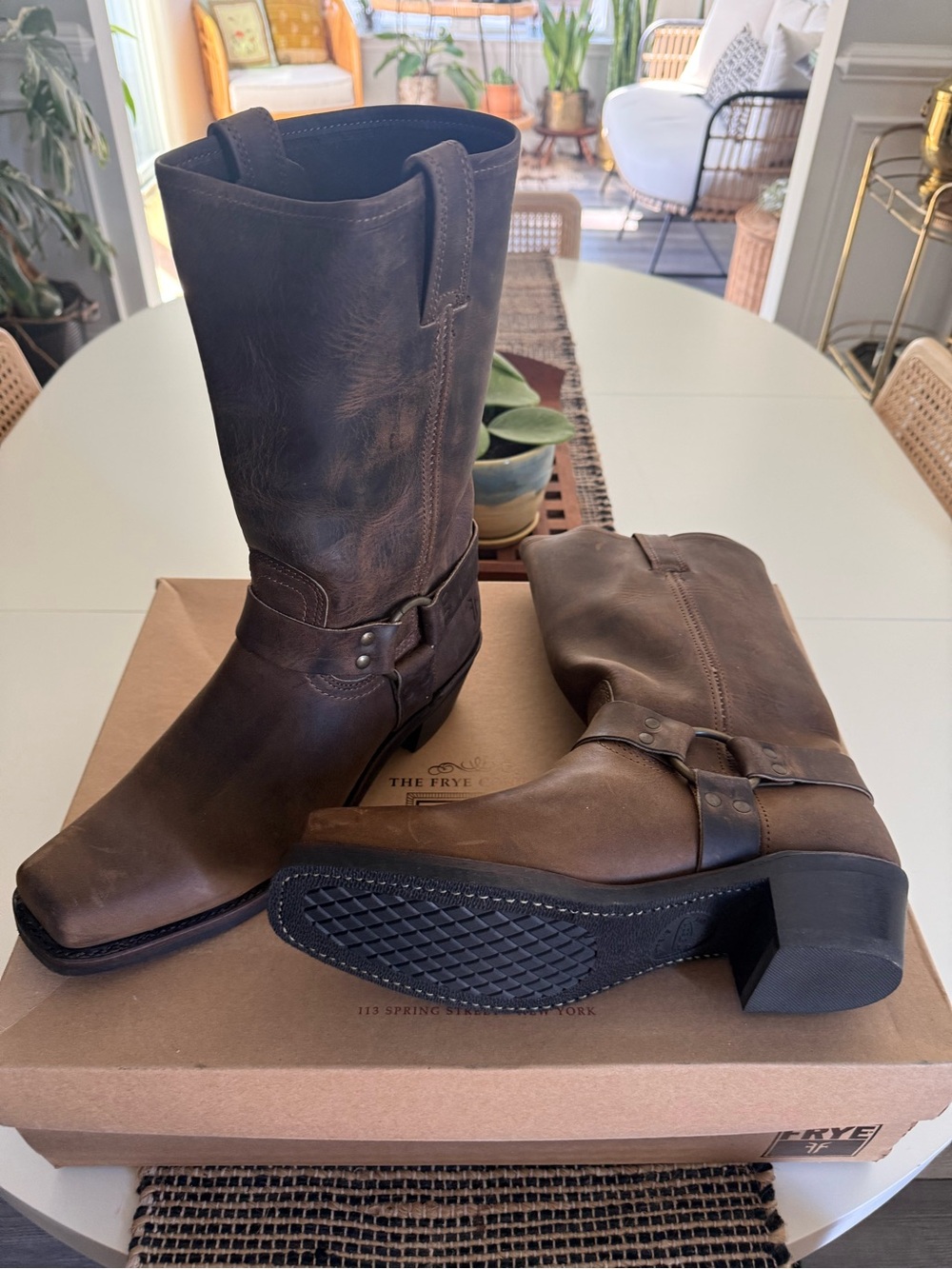 FRYE Harness 12R Tan Leather Boots Women’s Size 11 New in Box - Picture 4 of 6